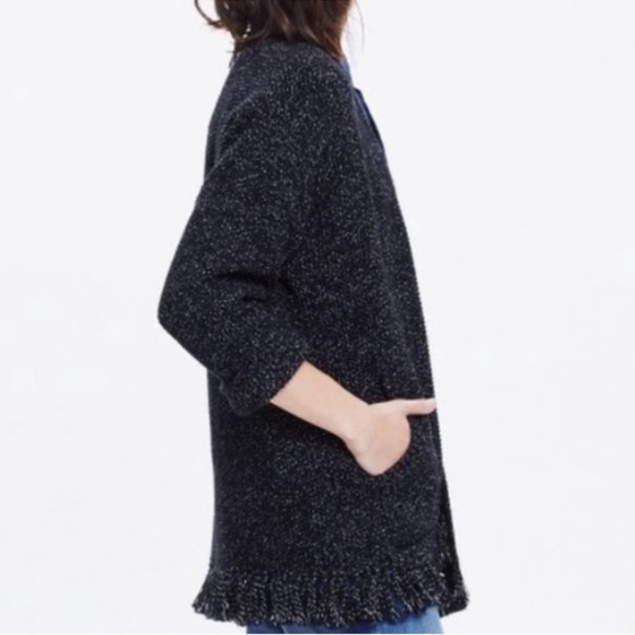 Madewell | Momento Fringe Chunky Marled Open Cardigan Black White Size XS - Picture 2 of 8